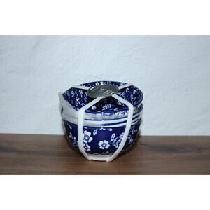 Set of 3 Blue HeritageFloral Emika Ceramic Rice Tidbit Appetizer Dip Sauce Bowls